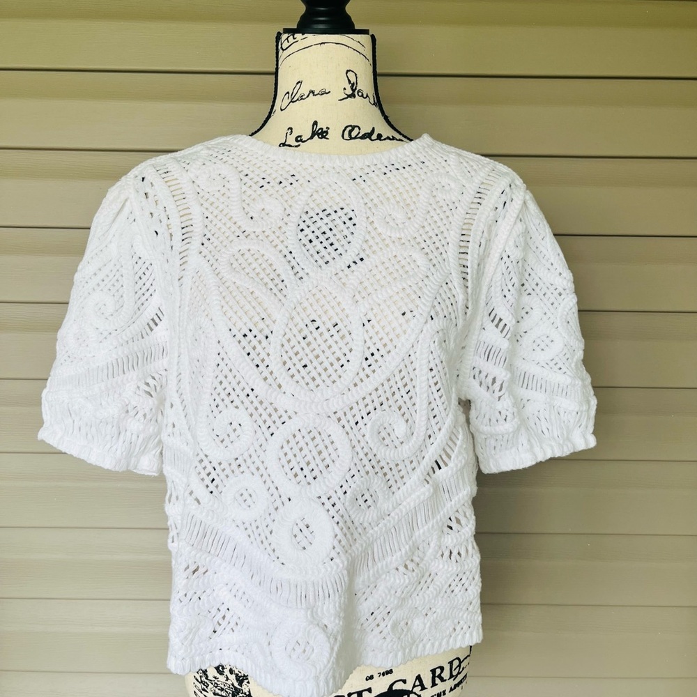 NWOT $99 WHBM Puff Sleeve Crochet Sweater